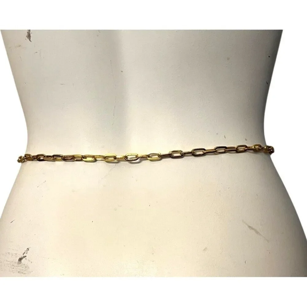 Womens Large XL Chain Link Gold Tone Metal Waist Chain Belt Adjustable 47 In
